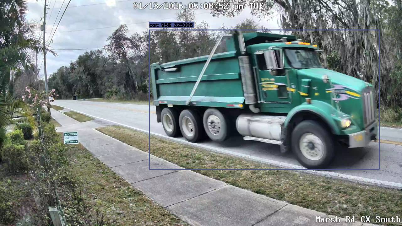 Green dump truck on Marsh Road